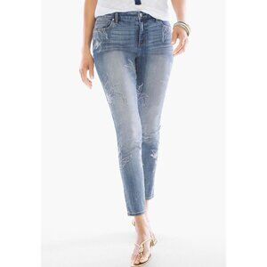 Chico's Women's So Slimming Floral Embroidered Girlfriend Ankle Jean Size 00
